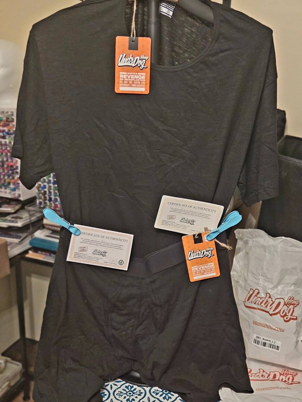 Undr Dog Hemp Men's Black Crew Neck T-Shirt (Xl) And Boxers (L)